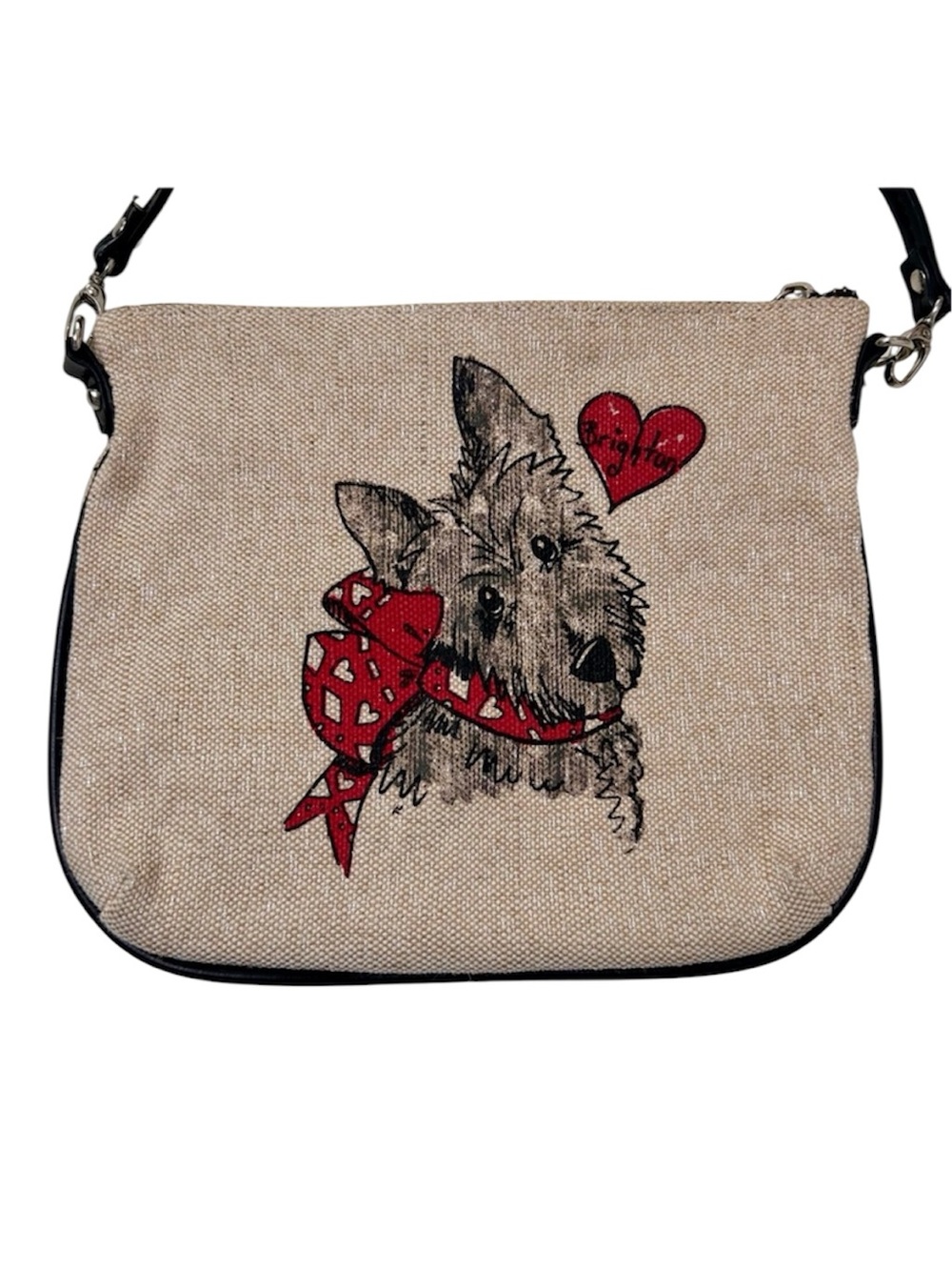 Brighton Scottie Dog Crossbody Purse Metallic Linen Canvas Graphic Print Bag